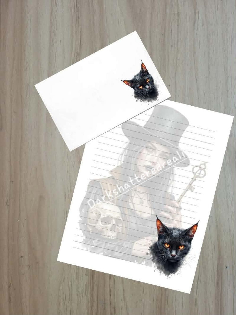 π€NEWπ€ Black Gothic Cat Themed Lined Stationery Set for Cat Lovers